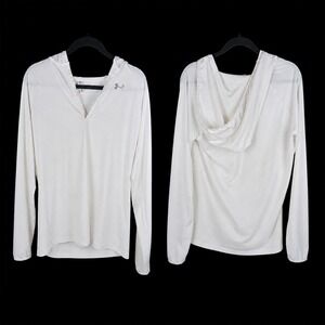 Under Armour HeatGear Womens White Long Sleeve V-Neck Hoodie Loose Fit Large